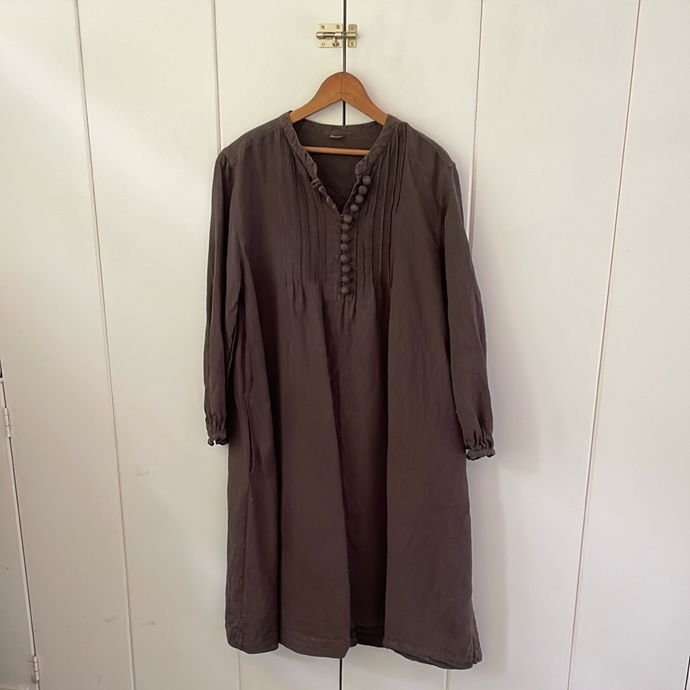 Toast UK Brown linen pin tuck Midi Dress